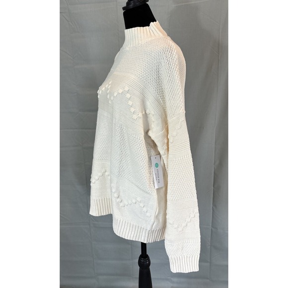 Pink Clover Women's L Ivory Knit Sweater NWT‎ Mock Neck Pullover Cottagecore - Picture 5 of 13